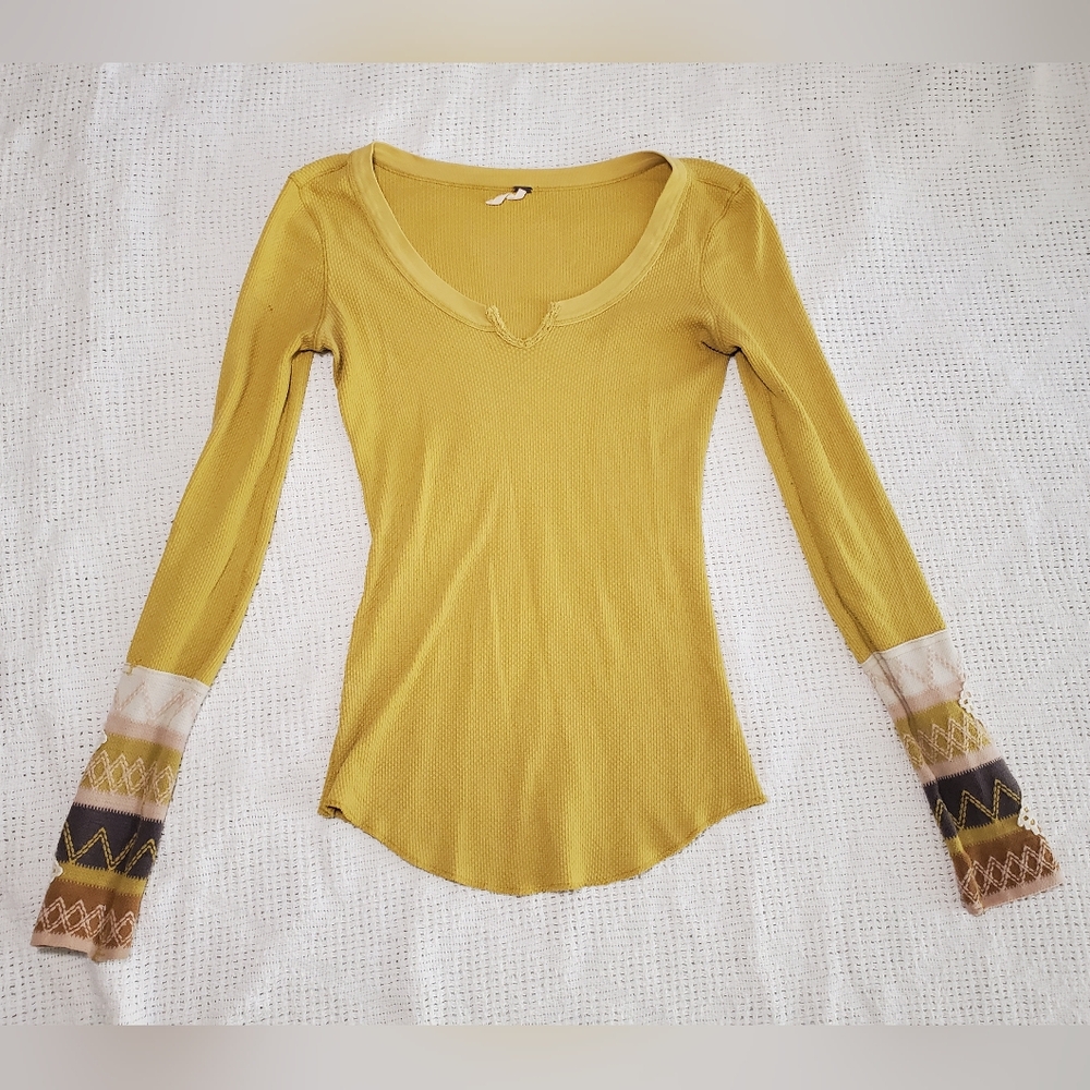 Free People Yellow Long Sleeve Women's Top Size Small
